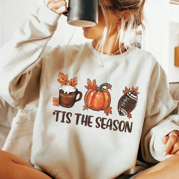 Pumpkin Print Crew Neck Long Sleeve Simple Sweatshirt, - Picture 1 of 6
